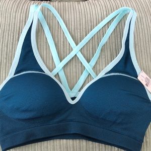 VS Pink Small push-up sports bra blue/green